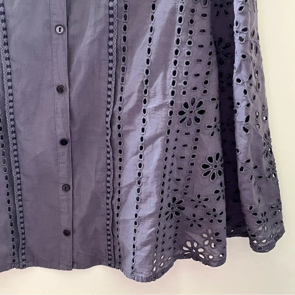 Johnny Was Gray Short Sleeve eyelet Embellished Blouse - Picture 4 of 9